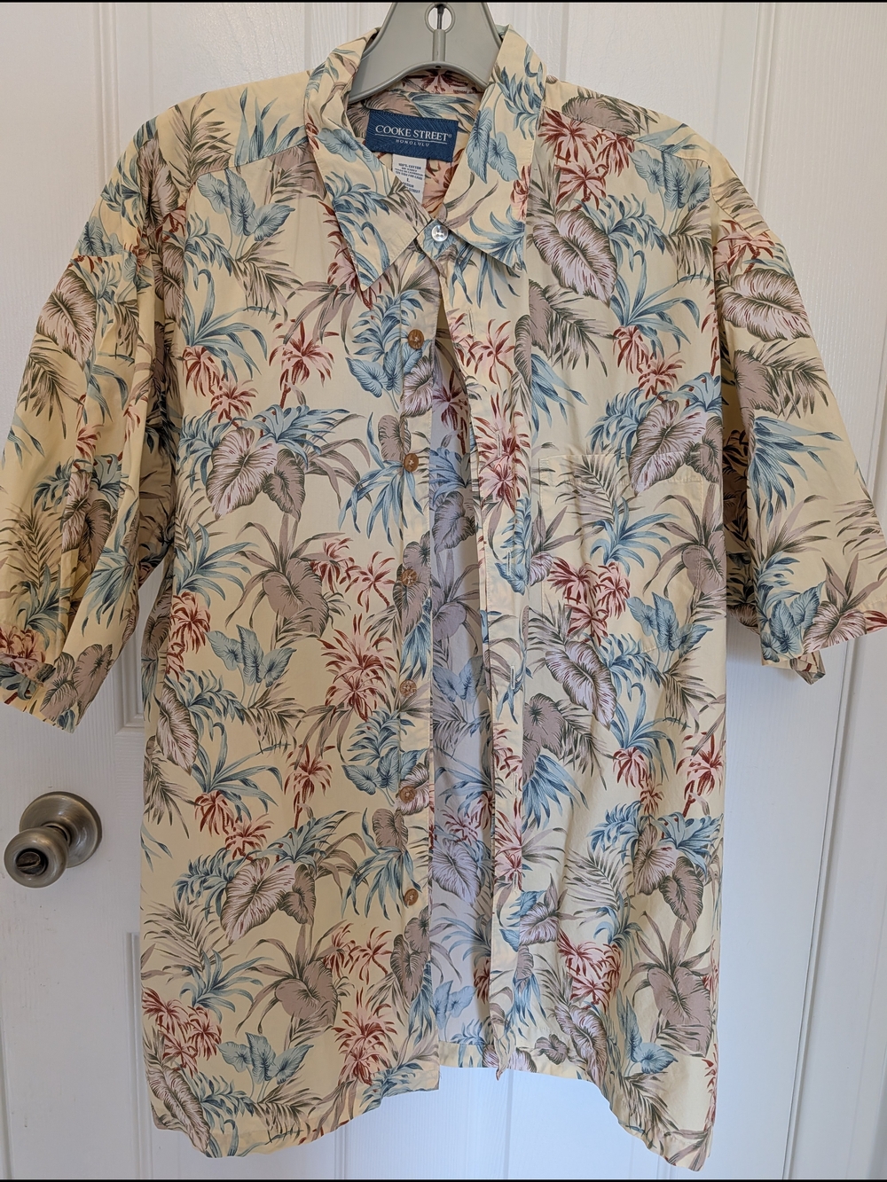 Cooke Street Cream Tropical Short Sleeve Camp Shirt